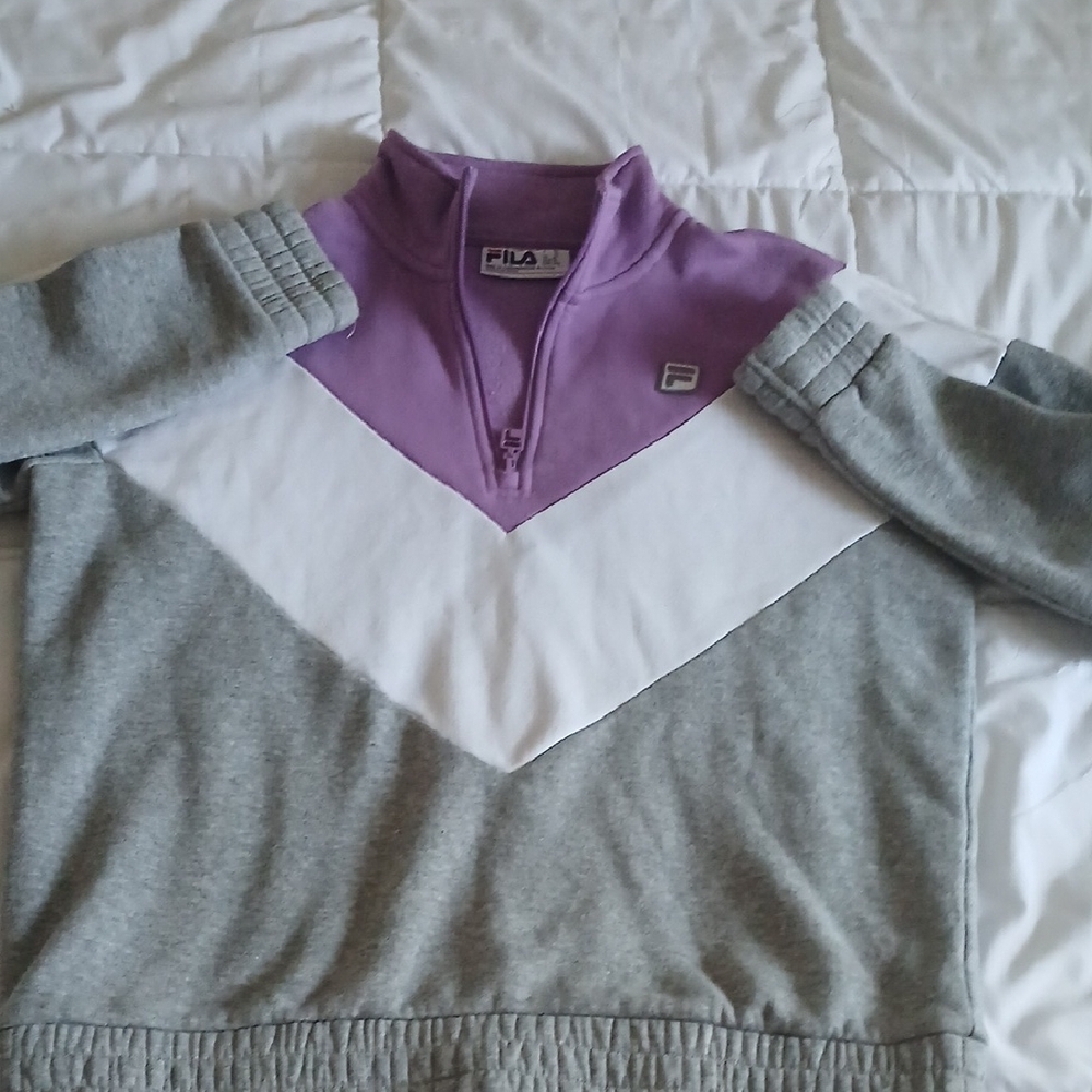 Fila Lavender and Gray Y2K  Quarter-Zip Top Colorblock Sweater. Medium